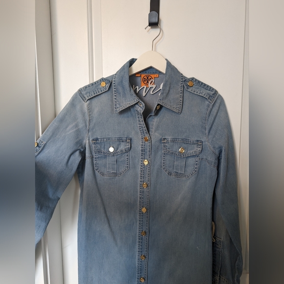 Tory Burch Light Denim Blue Belted Brigette Shirt Dress - Size 6 (M) - Picture 10 of 16